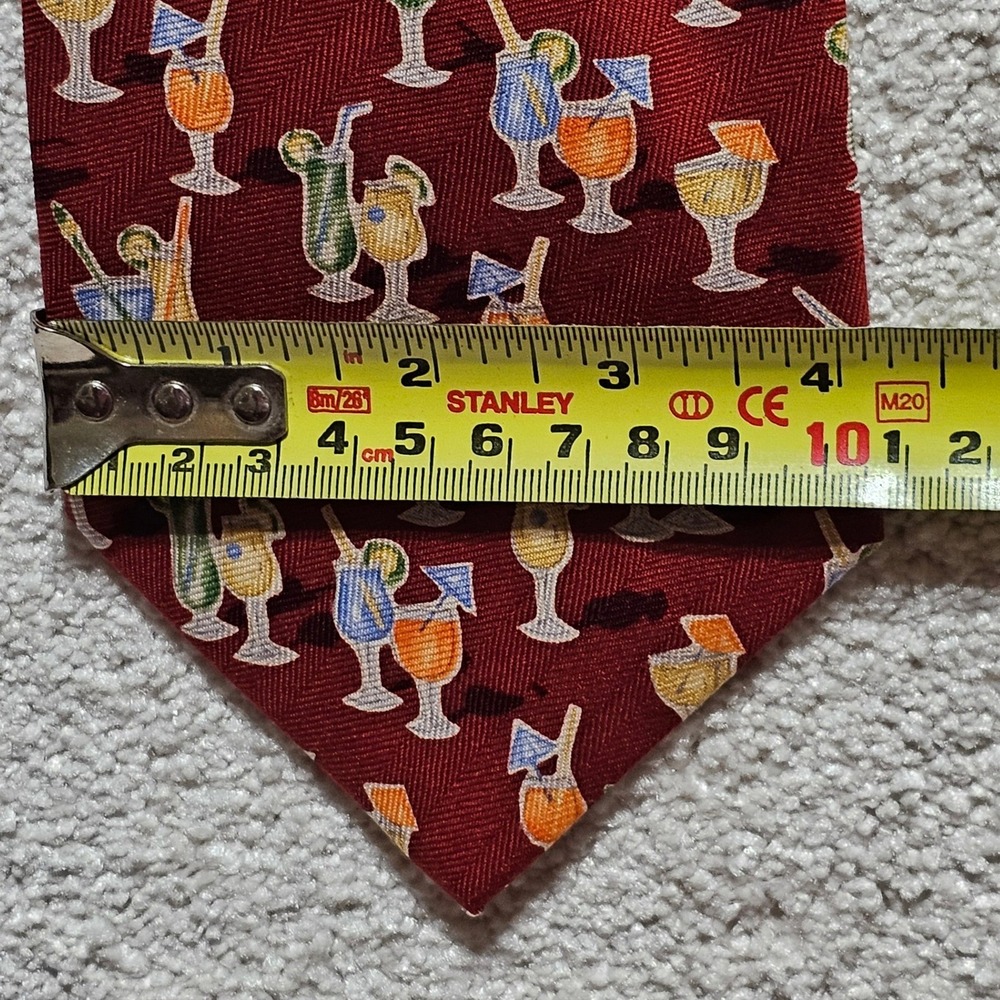 Tommy Bahama Mens Silk Cocktail Drink Print Necktie Burgundy - Picture 5 of 8